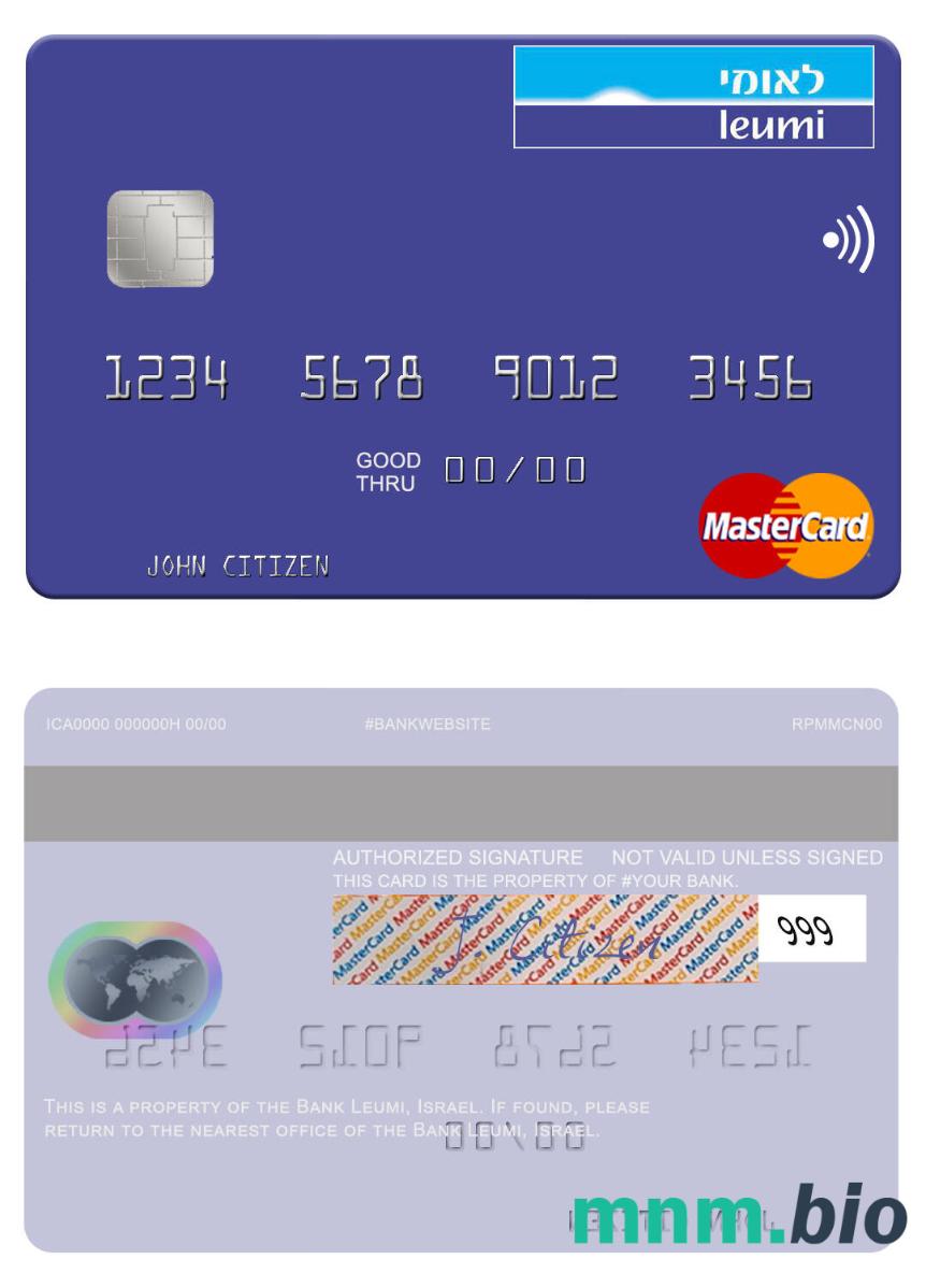 Israel Bank Leumi przykład karty mastercard w formacie PSD